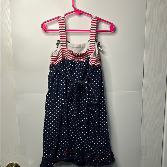 Navy Polka Dot Kids Dress with Red Stripes - Picture 5 of 9